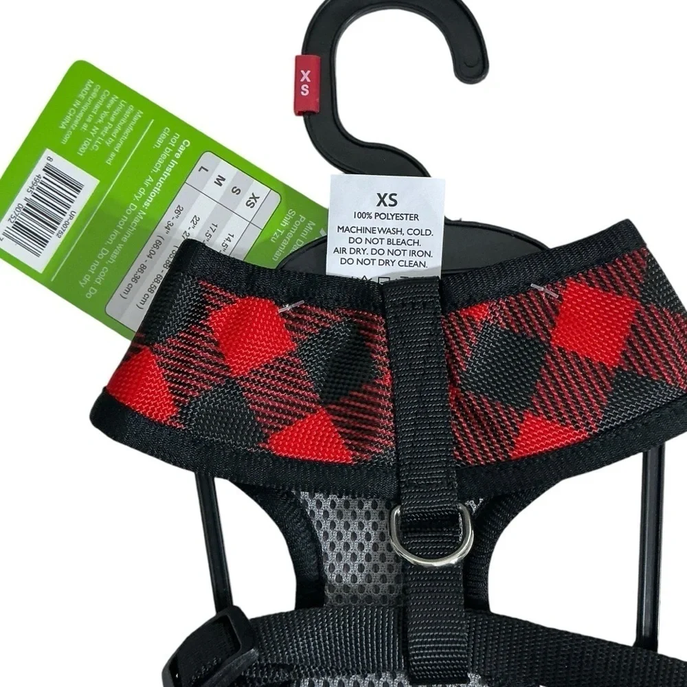 Unique Petz Dog Harness XS Adjustable Comfy Red Black Tartan Plaid Size XS